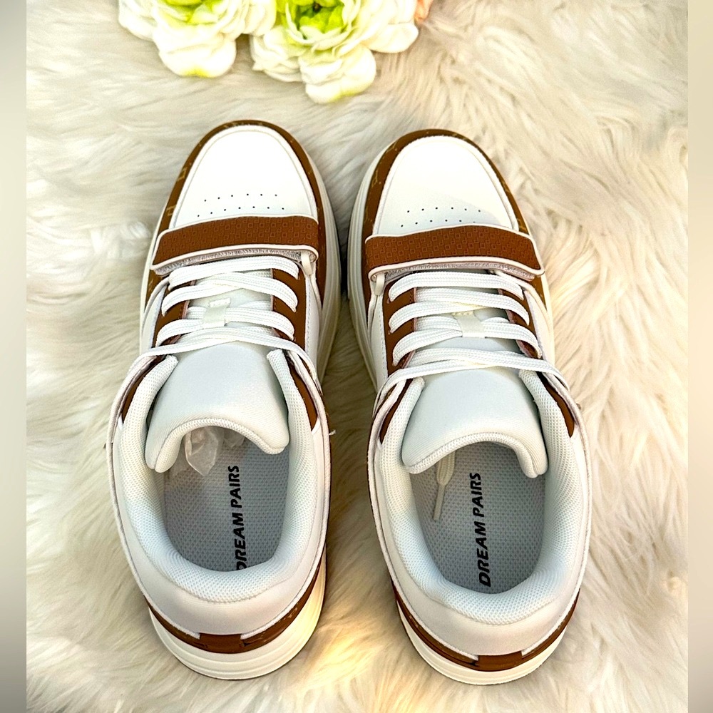 Designer Print Women’s Sneakers in White and Brown By Dream Pairs NEW! - Picture 7 of 9